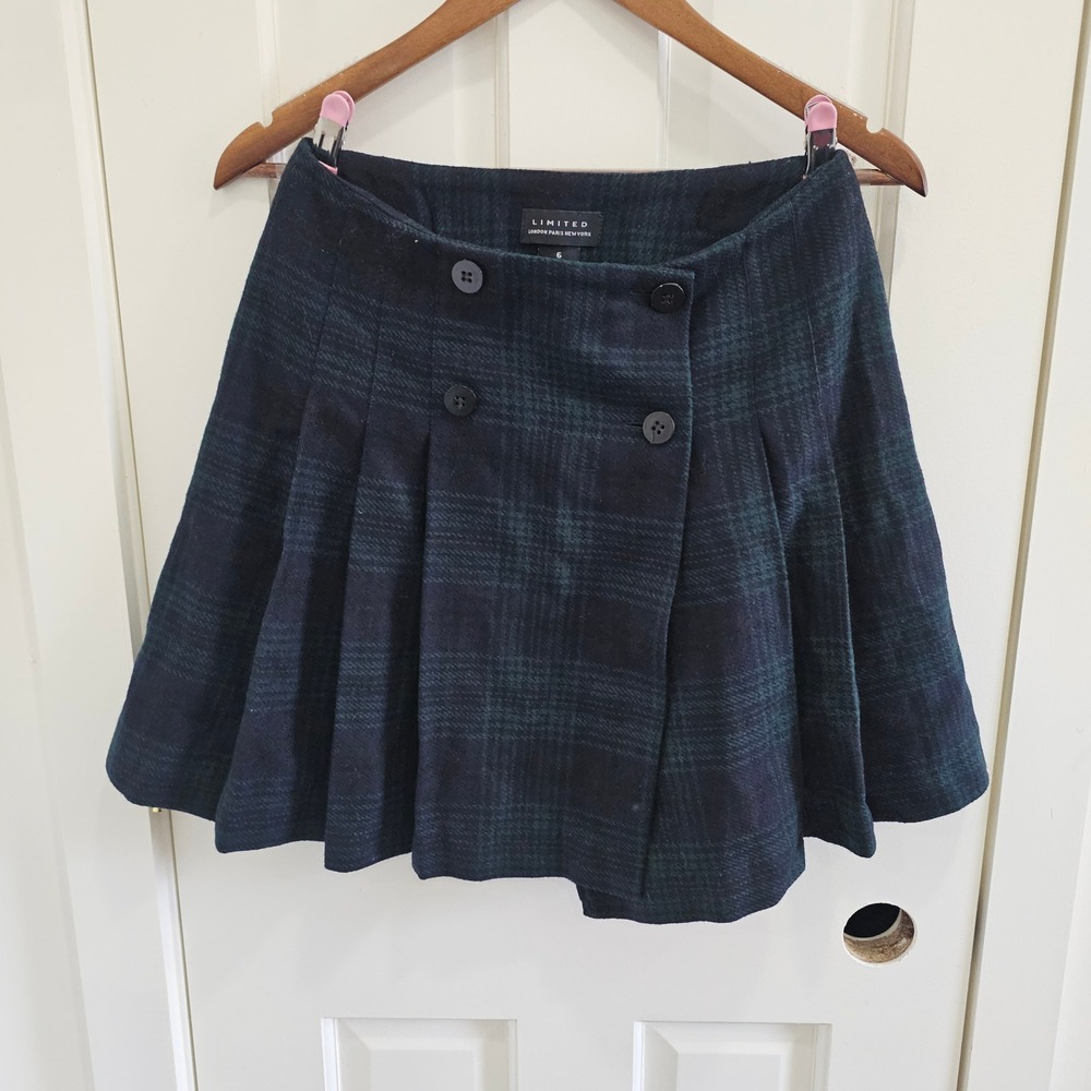 Vtg Academia Limited London Paris New York 100% Wool Plaid Pleated Mini Skirt 6